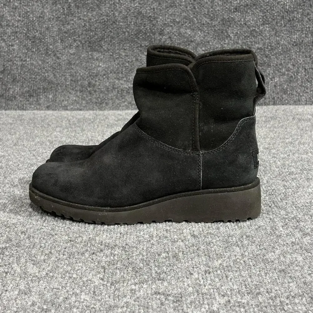 UGG Ankle Boots Womens Size 6.5 Black Suede Shearling Lined Wedge 1012497